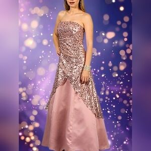 Jump Apparel Strapless Mauve And Rose Gold Sequin Gown